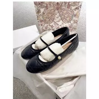 Sheepskin~ Rhombus pearl leather shoes with light mouth versatile single shoes women s flat black Mary Jane shoes 35