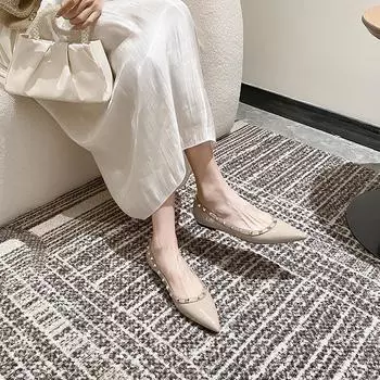 Sheepskin rivet shoes pointed leather shoes single shoes women s flat bottom shallow mouth versatile soft sole boat shoes flat heel women s shoes 35