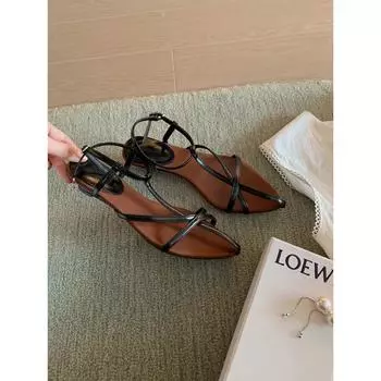 Sheepskin~ Shoes cross-strap pointed high heels open-toed sandals women s sandals 35