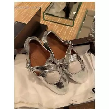 Sheepskin silver leather cross-buckle with round head retro Mary Jane shoes women s soft-soled ballet shoes women s flat shoes 35