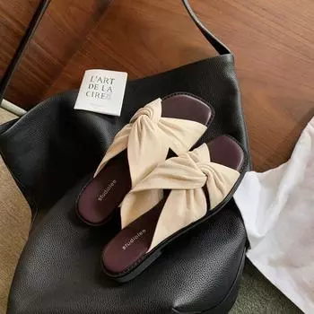 Sheepskin slippers women s summer folds kinked flat bottom outer wear sandals versatile square head cloud half drag 35