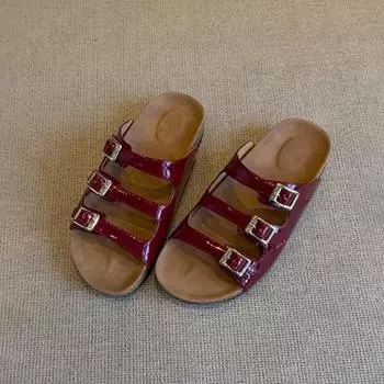 Sheepskin~ Soft-soled slippers women s summer retro belt buckle leather thick-soled women s versatile outer wear cool slippers 35