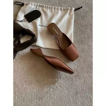 Sheepskin square head silk triangle heel bag head slippers women s summer sandals high-end single shoes 34