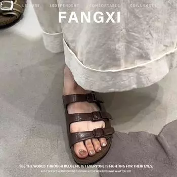 Sheepskin~ Summer thick-soled cool slippers women s wear flat-soled slippers cork-soled beach women s shoes 35