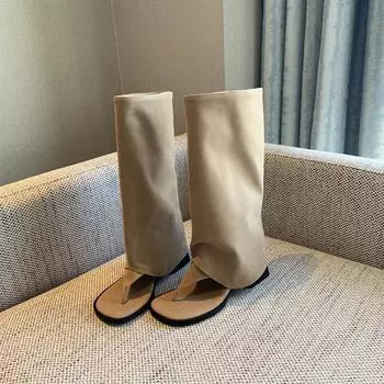 Sheepskin sweet cool style sexy thick heel toe pants boots summer new hot girls wear high open toe cool boots 35