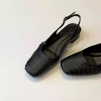 Sheepskin temperament elegant woven hollow bag head shoes women s summer retro word with leather low heel empty sandals women s 35