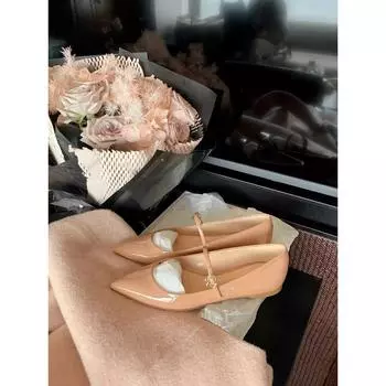 Sheepskin~ Temperament versatile pointed shoes are thin with shallow mouth Mary Jane shoes women s flat shoes 34