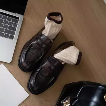 Sheepskin~ thick-soled leather women s retro lazy one-pedal single shoes with skirts and small leather shoes 34