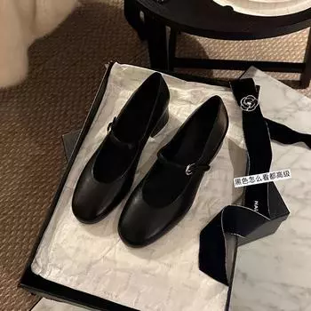 Sheepskin thin thick heel with Mary Jane shoes women s leather light mouth single shoes retro high heels work shoes 35