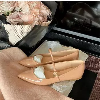 Sheepskin version~ 2025 new one-word strap shoes pointed head shallow mouth single shoes women s flat bottom retro Mary Jane women s shoes 34