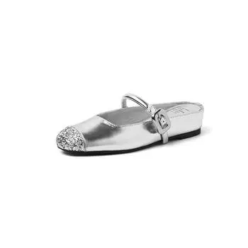 Sheepskin version~ 4cm inner height increase silver women s single shoes half-drag flat ballet shoes with Mary Jane shoes women s tide 32