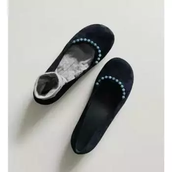 Sheepskin version beaded round head flat-soled single shoes women s shallow mouth one-pedal shoes soft-soled Mary Jane shoes 35