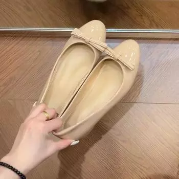 Sheepskin version bow inner height increase shallow mouth single shoes women s new temperament one-pedal versatile ladyshoes 35