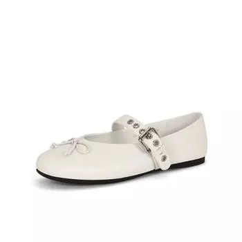 Sheepskin version~ Bow leather flat-bottomed ballet shoes, belt buckle single shoes, women s Mary Jane shoes 35