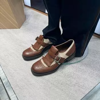 Sheepskin version~ British style fringed leather small leather shoes women s autumn thick-soled one-pedal lazy loafers flat single shoes 35