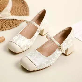 Sheepskin version cheongsam shoes Mary Jane shoes evening shoes with skirt single shoes women 35