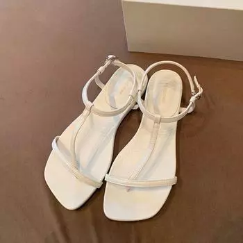 Sheepskin version diagonally cut square T-shaped with toe flat sandals women s summer sandals 35