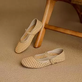 Sheepskin version~ Flat sole shoes women s new Mary Jane shoes with skirt soft sole hollow hole shoes 35