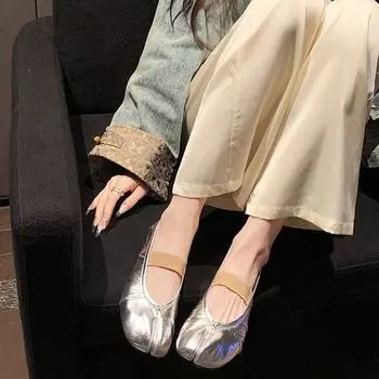 Sheepskin version~ Genuine leather one-word with soft-soled split-toed shoes women s autumn pig s trotters Mary Jane single shoes flat-sole 35