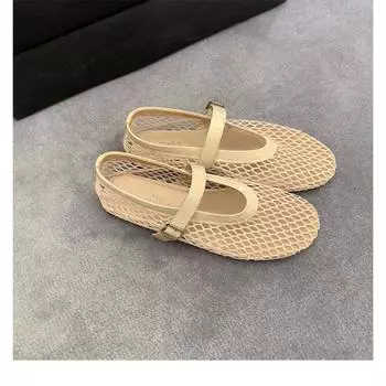 Sheepskin version hollow single shoes fishing net sandals women s summer wear versatile one-word belt Mary Jane shoes 35