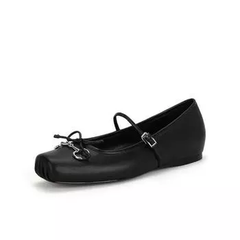 Sheepskin version~ Horse buckle pig nose single shoes bow flat ballet shoes women s Mary Jane shoes 35