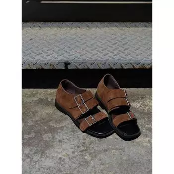 Sheepskin version~ inner height increase 7cm open-toed sandals women s summer outer wear wedge heel belt buckle high-heeled retro women s shoes 34