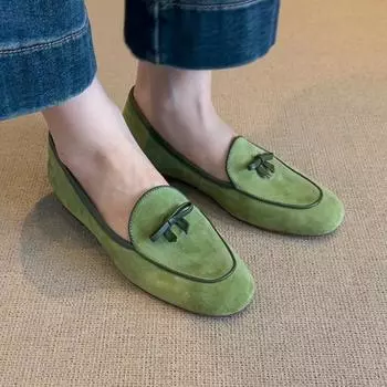 Sheepskin version inner height increase single shoes women s shoes bow white loafers women s versatile suede one-pedal small leather shoes 35