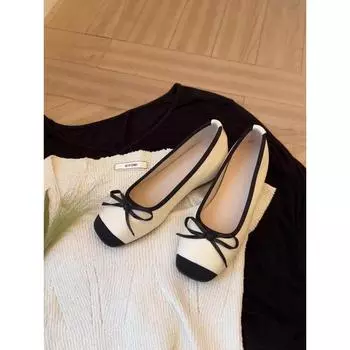 Sheepskin version~ inner height-increasing bag head slippers women s bow one word shallow mouth half drag ballet shoes 35