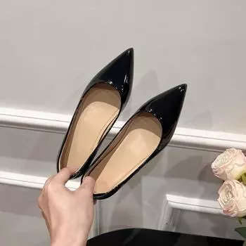 Sheepskin version~ leather inner height increase pointed single shoes women s new shallow mouth versatile commuter flat shoes 35