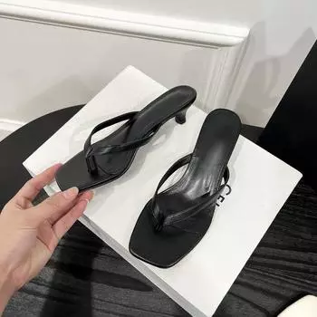 Sheepskin version~ Leather kitten and flip-flops women s fashion pinch high-heeled slippers thin-heeled sandals 35