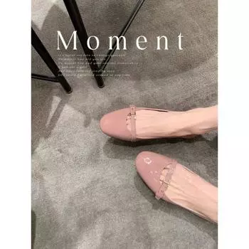 Sheepskin version~ Letter small gold buckle shoes soft-soled Mary Jane shoes women s single shoes round head shallow mouth flat-soled leather shoes 35