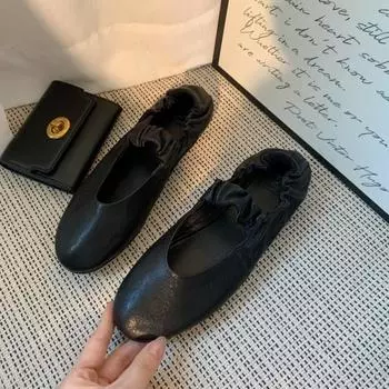 Sheepskin version~ Mary Jane shoes women s new ballet shoes women s flat-bottomed pleated retro versatile shallow mouth single shoes 35