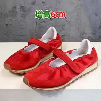 Sheepskin version~ Mary Jane shoes women s inner height increase casual sports shoes ballet Velcro red thick sole 35