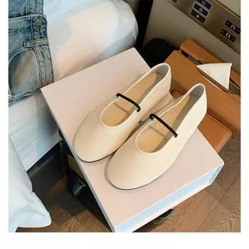 Sheepskin version~ Minimalist one-word belt leather soft-soled Mary Jane single shoes women s small heel ballet shoes small leather shoes ladyshoes 35