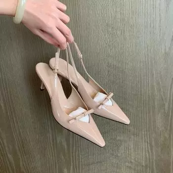 Sheepskin version~ Naked pink high heels women s pointed heads, thin heels, not tired feet, bag head sandals, summer bows 34