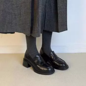 Sheepskin version~ New retro thick-heeled women s one-pedal round-headed single shoes, genuine leather commuting lazy small leather shoes 35