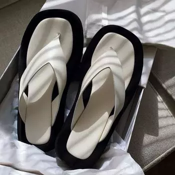 Sheepskin version niche design leather thick-soled flip-flops women s summer wear beach ladies cool slippers half slippers 35