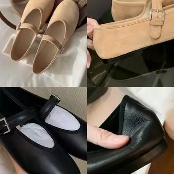 Sheepskin version of grape mother, the same leather soft surface minimalist word with shallow mouth flat bottom Mary Jane single shoes women s small l 35