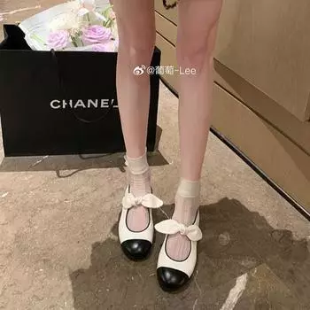 Sheepskin version of grape mother, the same French retro Xiaoxiang bow Mary Jane shoes, women s light mouth flat bottom color matching single shoes 35