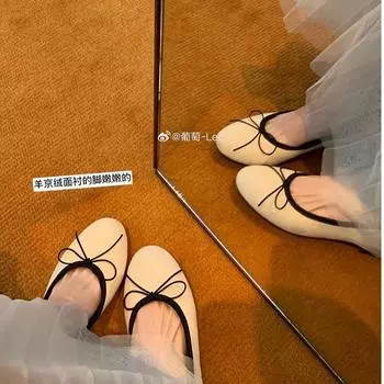 Sheepskin version of grape mother, the same classic series, round head bow, light mouth ballet style single shoes, women s ballet flats 35