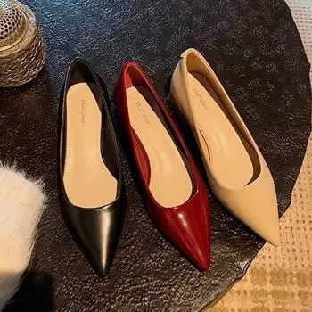 Sheepskin version of grape mother, the same temperament, small pointed head, versatile commuting, light mouth and thin, simple low-heeled single shoes 34