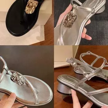 Sheepskin version of grape mother, the same holiday style, fine belt, toe metal buckle, thick heel sandals, women s summer high heel leather sandals 34