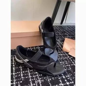 Sheepskin version one-word with toe sandals women s color matching open-toed leather flat-bottomed casual sports Mary Jane cool slippers 35