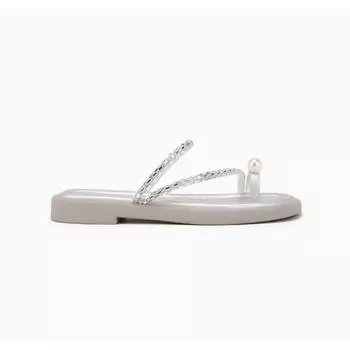 Sheepskin version pearl puff pearl toe with flat bottom beach sandals women s slippers outside 35