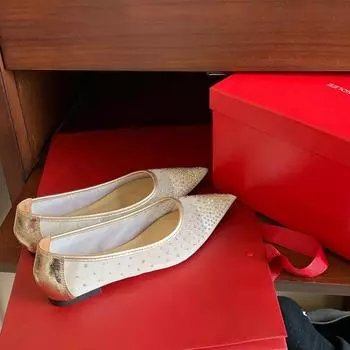 Sheepskin version pointed flat shoes breathable mesh rhinestone versatile shallow mouth single shoes women 34