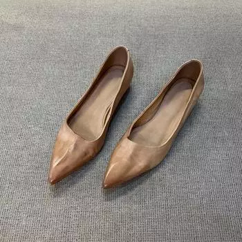 Sheepskin version~ pointed temperament low heel single shoes women s shallow mouth commuting shoes one pedal simple professional work shoes 35