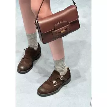 Sheepskin version~ retro and old leather platform women s thick heel Oxford small leather shoes engraved Brock single shoes 35