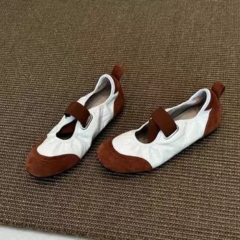 Sheepskin version~ retro elastic elastic band shallow mouth casual sports shoes women s versatile soft sole comfortable flat bottom 35