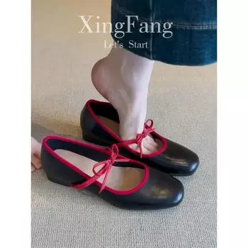 Sheepskin version retro flat-soled leather shoes ballet single shoes women s shallow mouth soft sole one pedal Mary Jane shoes 35