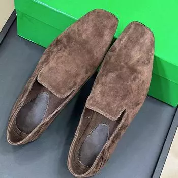 Sheepskin version~ retro leather square head flat sole shoes commuting versatile simple lazy one pedal 35